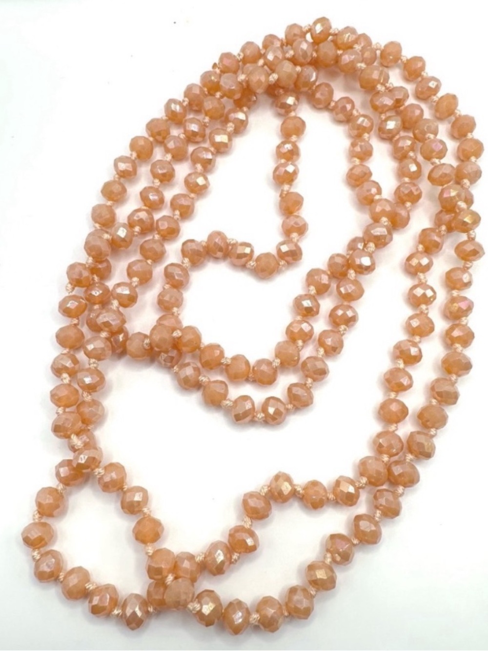 Beige Glass Faceted Crystal Long beaded necklace